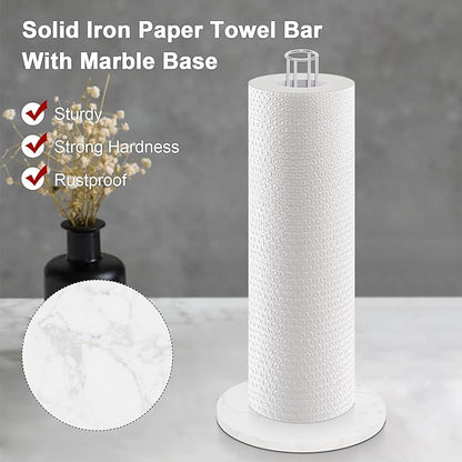 NearMoon Paper Towel Holder Countertop, Sturdy Metal Paper Towel Stand Dispenser with Marble Base, Standard or Jumbo-Sized for Kitchen Counter, Farmhouse, Living Room, Chrome Finish