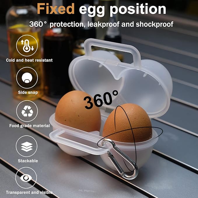 2 Grids Egg Holders, Egg Cartons For Refrigerator, Egg Storage Container, Shockproof Durable Refrigerator Egg Trays, Deviled Egg Tray Carrier with Lid, Egg Organizer Box for Fridge or Camping