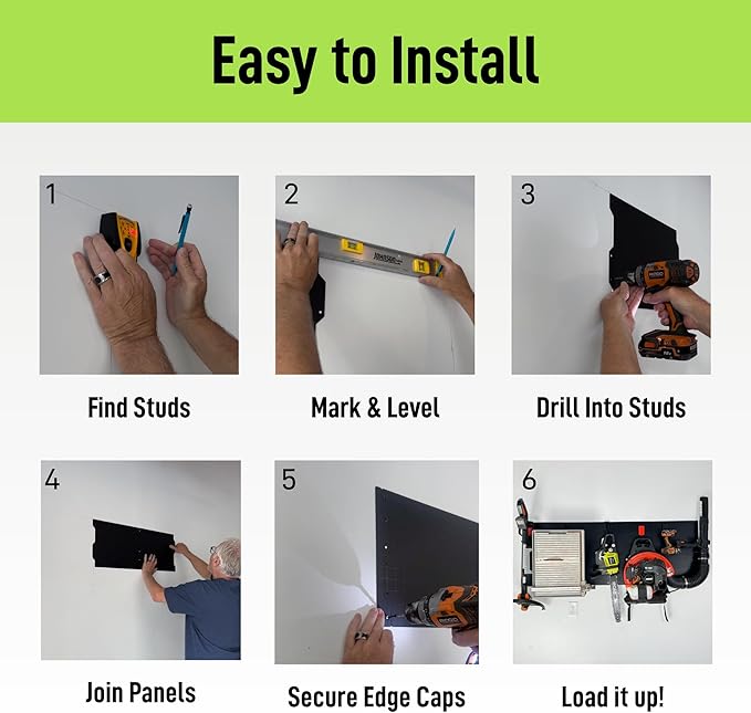 Gator Magnetics Wall Storage & Organization Kit – Includes (3) 16.75" x 12" Steel Wall Panels, (6) 25 lb Magnetic Hooks (2 Open 2.5", 2 Closed 2.5", 2 Open 4"), and Edge Caps – Garage & Home Organizer
