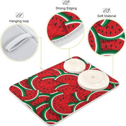 ZzWwR Summer Fresh Cut Watermelon Absorbent Dish Drying Mat Microfiber Kitchen Decor Countertop Table Protector Multi-Purpose Counter Rack Sink Drainer Pad（16 x 18 Inches)