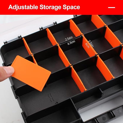 Plastic Tool Box,Double Side Tool Organizer Small Parts Tool Box Hardware Organizer with Removable Plastic Dividers for Bead/Screws/Nuts/Nails/Bolts/Bins/Crafts