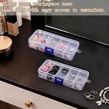 Plastic Jewelry Organizer Box Clear Storage Bead Case for Little Crafts/Arts 2 Pack Container with 10 Grids, Small