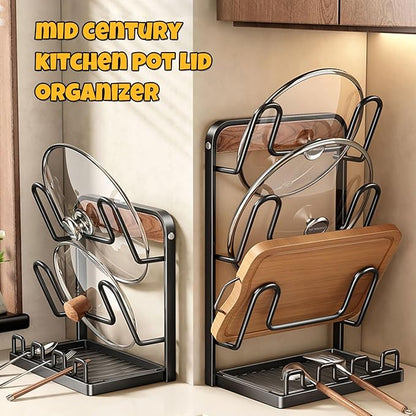 Lid Holder While Cooking, Countertop Pot Lid Organizer, To Keep Cooking Utensils Handy, Comes with A Draining Tray, Suitable for Holding Pot Lids and Spoons for Pots, Pans Two stories