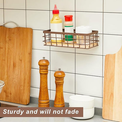 Funrous 2 Pcs Metal Small Wire Basket Wall Hanging Wire Basket Hang Small Bathroom Kitchen Storage Organizer Toilet Paper Mesh Storage Bin Shelf Rack with Base(Brown,9.84 x 3.94 x 2.76 Inches)
