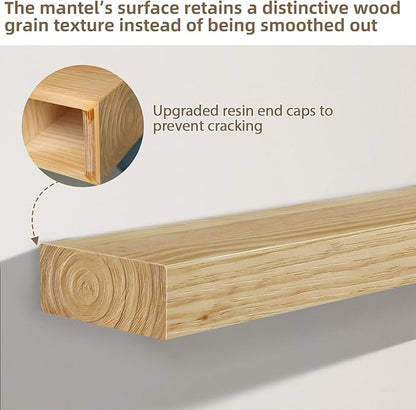 ROOMTEC Fireplace Mantel, 60" Wood Floating Fireplace Shelf, Wall Mounted Handcrafted Wood Brack, Mantels Over Fireplace with Upgraded Resin End Caps,60" W x 8" Dx 3" H, Aged Oak