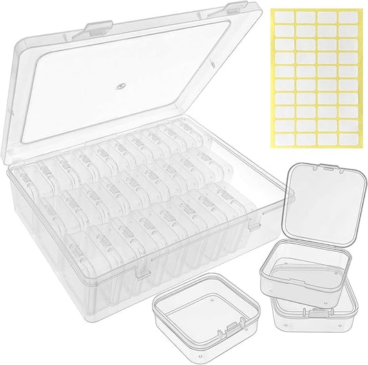 Guyuyii Bead Organizer Box - 30 Individual Small Clear Plastic Bead Organizers and Storage with Hinged Lid for Diamond Painting, Seeds & Jewelry - Portable Travel Container Set