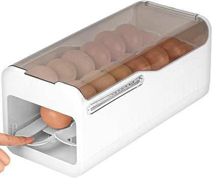 Jankings Press-Roll Egg Tray – Clear Stackable PP Egg Organizer with Auto Rolling Dispenser for Fridge & Kitchen, Portable, Shock-Proof Egg Storage
