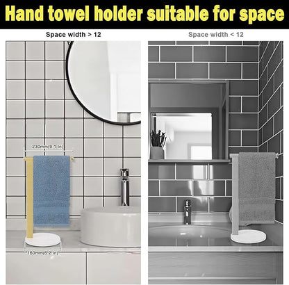 Stainless Steel L-Shaped Hand Towel Holder, SUS304 Bathroom Towel Rack with Thickened Base for Countertop Vanity (Gold)