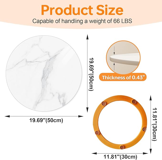 Lazy Susan Turntable 19.6 Inch - 360° Silent Rotating Anti-Slip Serving Tray, Heavy Duty Centerpiece for Kitchen, Dining & Coffee Table - White Modern Design with Non-Slip Base