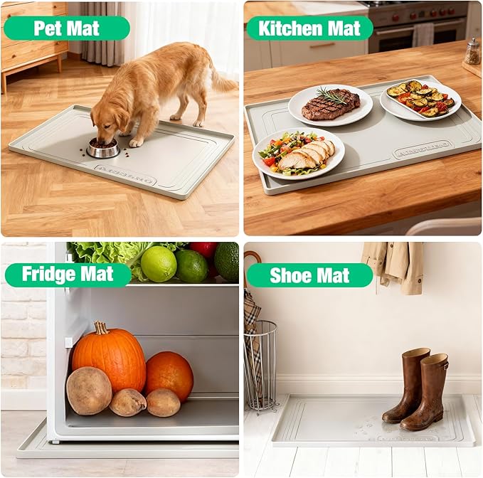 Aisslro Under Sink Mat 22" X 19", Waterproof Silicone Under Sink Mats for Kitchen, Anti-Leak Shelf Liner & Cabinet Protector with Raised Edge, [BPA Free] Bathroom Tray Home Organizer, Beige
