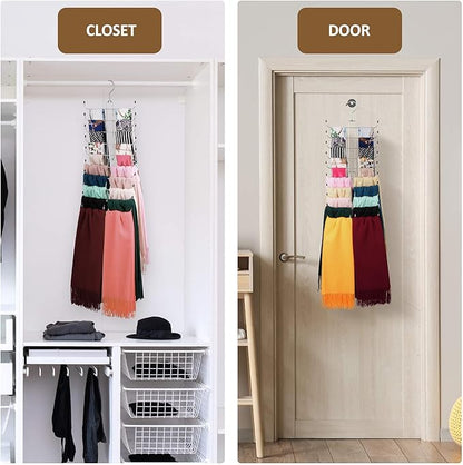 ZEDODIER Scarf Organizer Scarf Hanger for Closet, 2 Pack Rotatable Sturdy Hijab Holder Holds 40 Scarves, Space Saving Closet Organizers and Storage, Silver