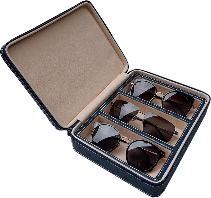 Beaufort 3 Slots PU Leather Eyeglasses Storage Box Sunglasses Box Jewelry Display Case Watch Box for Women Men