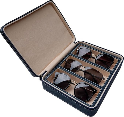 Beaufort 3 Slots PU Leather Eyeglasses Storage Box Sunglasses Box Jewelry Display Case Watch Box for Women Men