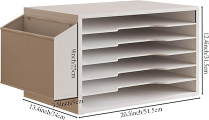12x18 Construction Paper Organizer,6-Tier Adjustable Literature Organizer,Large Wooden File Sorter with Side Pocket,Office Mailbox for Home,Classroom,Office (White, Large 6 Slots)