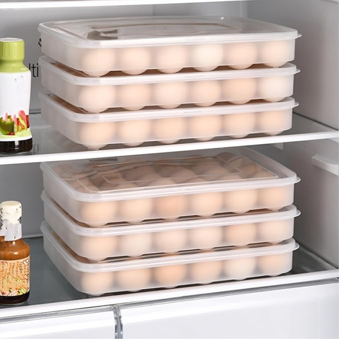 3 Pack Deviled Egg Containers with Lid, 90 Slot Plastic Egg Holder for Refrigerator, Clear Storage Egg Carrier Tray Stackable Egg Dispense for Party, Easter, Travel, Camping
