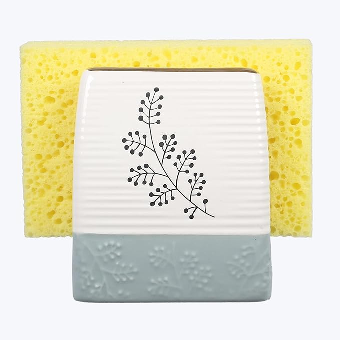 Young's Inc Ceramic White Winter Sponge Holder w/Sponge