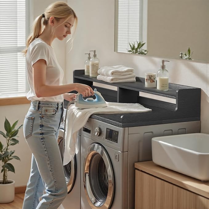 VOPEAK Washer and Dryer Countertop with Shelf, 2-Tier Washer Dryer Topper, 54" x 27.5" Spacious Laundry Countertop, Washing Machine Topper for Laundry Room Organization and Folding Clothes, Black
