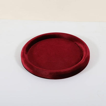 GemeShou Round Jewelry Organizer Plate, Top Microfiber Velvet Jewelry Display Tray, Empty Jewelry Showcase Tray for Necklaces, Bracelets, Rings, Earrings (Red-Medium, 7.9 x 7.9 in)