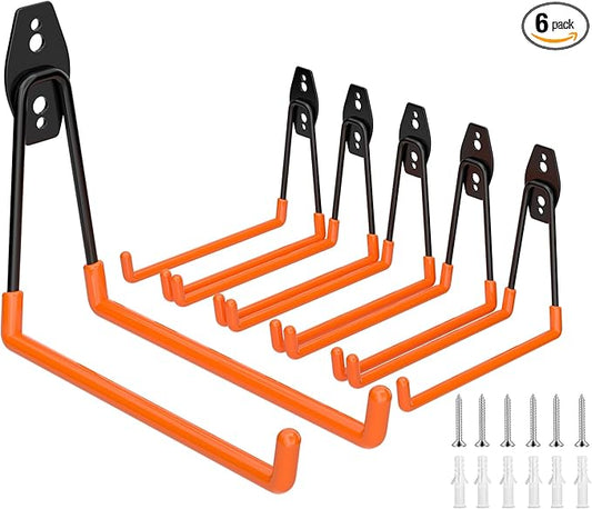 ENUODA Large Garage Hooks Heavy Duty - Wall Mount Garage Storage Hooks for Hanging Ladder, Garden Tool, Power Tool, Drill, Bike, Extension Cord, Hose, Chair, Bulk Items, 7.5 inch, 6 PCS
