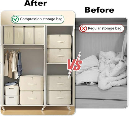 Comforter Storage Bag, Ultra Space Saving Self Compression Organizer, Large Capacity 3-Layer Blanket Storage Bags (Beige X-Large)