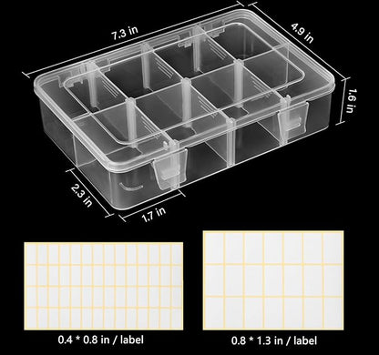 4 Pack 8 Grids Bead Organizer and Storage, Small Clear Plastic Divided Box with Removable Dividers and Labels for Snacks Candies Jewelry Crafts Electronics Small Parts Organizer Tackle Boxe(4)