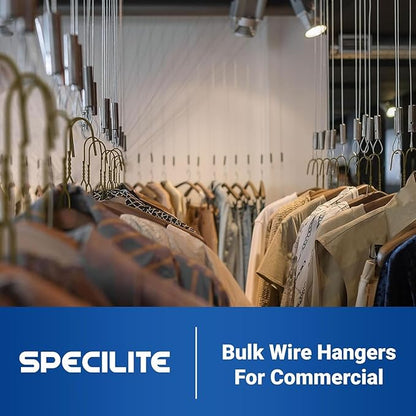 SPECILITE Wire Metal Clothes Hangers Bulk 50 Pack for Standard Size Suits, Coats, Shirts, Pants, Skirts, Space Saving, Non Slip,16 Inch 12 Gauge Ultra Thin, Bronze