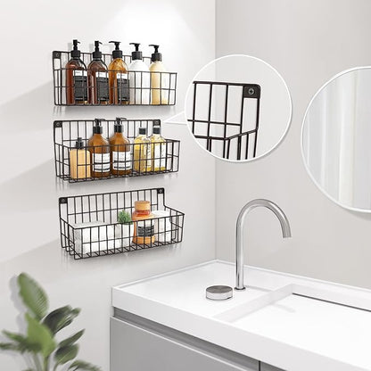 4 Set Extra Large Hanging Wall Wire Baskets, Hanging Wall Mount Storage Baskets, Metal Hanging Wire Basket for Organizing and Storage, Sturdy Wall Organizer for Home Kitchen Bathroom Storage, Black