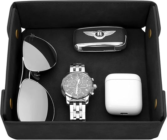 CASIRENA Father's Day Gifts Faux Leather Valet Tray Organizer for Men - Catch-All Tray for Entryway Table Key, Wallet, Watch, Coin Change, Phone, Dresser EDC Dump Jewelry, Bedside Nightstand Desk-top
