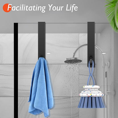 Kontoyo Shower Door Hooks(7.5 Inch),Extended Over Door Hooks for Bathroom Frameless Glass Shower Door,Stainless Steel Towel Hooks,Heavy Duty Rack Hooks for Robe,Towel-2 Pack-Black