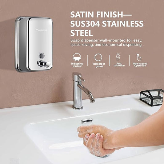 Stainless Steel Soap Dispenser for Home – 16.9oz Wall Mount, Anti-Leak Pump, Brushed Nickel Finish, Space-Saving Design for Kitchen & Bathroom