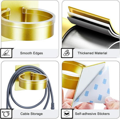 Oukimly Hair Dryer Holder Wall Mounted, Blow Dryer Holder, Hair Tool Organizer for Hair Dryer Storage Hanger, Adhesive Hairdryer Holder for Bathroom Barber Shop (Gold)
