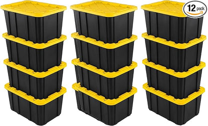 Sterilite 12 Pack Industrial Tote, Plastic Storage Container Bins with Lids, 27 Gallon - Heavy-Duty Organizing Containers for Closet, Bathroom, and Office