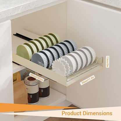 Pull-Out Cabinet Dish Drying Rack - Dish Drying Rack Stainless Steel 2-Tier Kitchen Organizer for Plates Bowls, Under-Counter Space Saving Storage Rack, Adjustable（White）