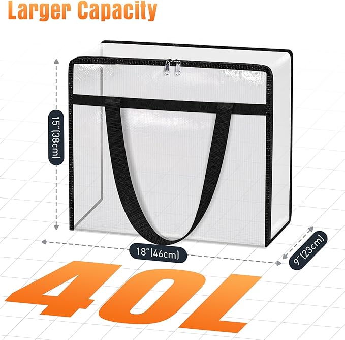 EdenDwell Clear Under Bed Storage Containers - 8 Pack Large Capacity Clothes Storage Bags with Lid & Sturdy Handles, Foldable Moving Bags, Clothing Organizer Totes for Bedding, Comforter, Sheet（40 L）