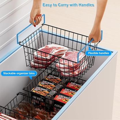 Homics Freezer Organizer Bins, Large Capacity Stackable Baskets for Deep Chest Freezer Easy Get and Sort Bottom Frozen Meats Food Storage Containers Pantry Storage and Organization, 4pcs