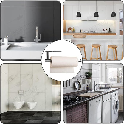 Paper Towel Holders,Paper Towels Rolls,Paper Bulk- Self-Adhesive Under Cabinet Wall Mount Countertop,Both Available in Adhesive and Screws,for Kitchen, Pantry, Sink, Bathroom，Stainless Steel-Silver