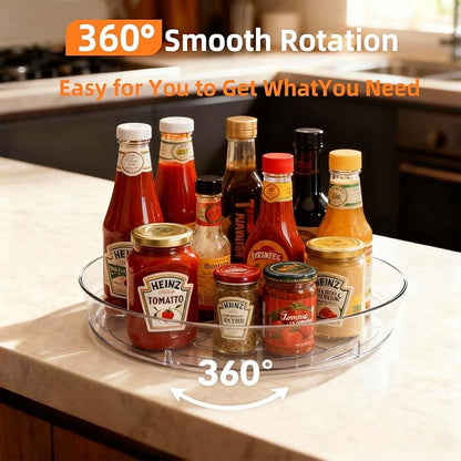 Lazy Susan Turntable for Spice Organization | Clear BPA-Free Plastic Rotating Organizer for Kitchen Cabinet, Pantry, Countertop, Fridge | 360-Degree Rotating Base (10 inch - 2 Pack)