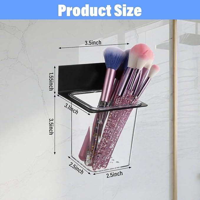4 Pcs Clear Plastic Toothbrush Holder, Wall Mounted Metal Bracket Bathroom Organizer Set for Toothpaste, Brushes, Razor, Shower Accessories