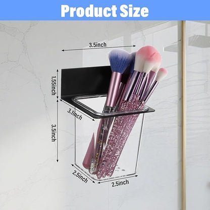 4 Pcs Clear Plastic Toothbrush Holder, Wall Mounted Metal Bracket Bathroom Organizer Set for Toothpaste, Brushes, Razor, Shower Accessories