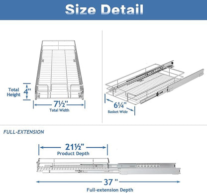 LOVMOR Pull Out Cabinet Organizer and Storage 7½" W x 21½" D, Slide Out Shelves for Kitchen Cabinets