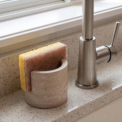 MALIHOO Travertine Natural Marble Sponge Holder, Sponge Caddy for Sink Organizer, Kitchen, Bathroom, Fast Absorbing, Durable, Elegant and Stylish
