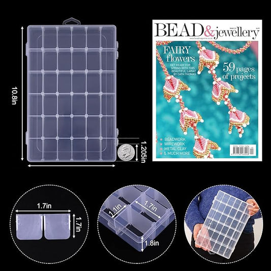 OUTUXED 4 Pack 36 Grids Plastic Bead Organizer Box with Dividers, Clear Craft Tackle Box Parts Storage Containers with Compartments for Jewelry Fishing Tackle Art DIY with 5 Sheets Label Stickers