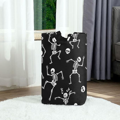 Laundry Hamper Basket Halloween Skulls Black Storage Basket Collapsible Laundry Bag with Handle Decorative Organizer Bins Basket for Laundry Room Decor Bedroom Dorm