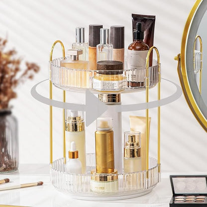 Weidace 360 Rotating Makeup Organizer for Vanity, Bathroom Countertop Spinning Perfume Organizer, High-Capacity Cosmetic and Skincare Dresser Make Up Holder Rack (2 Tiers, White)
