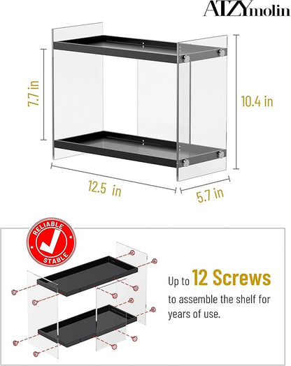 ATZYmolin Acrylic Bathroom Countertop Organizer Skincare Corner Shelf for Lotion Cosmetic Makeup, Counter Vanity Storage Perfume Tray Kitchen Spice Rack 2 Tier