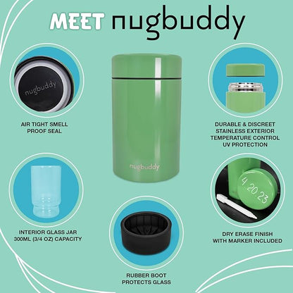 Airtight Storage Container - Vacuum Sealed Insulated w Nested Glass Jar - UV Protection, Temperature Controlled Stainless - Stays Fresh - Whiteboard Finish w Marker Included - 300 ml (3/4 Oz)