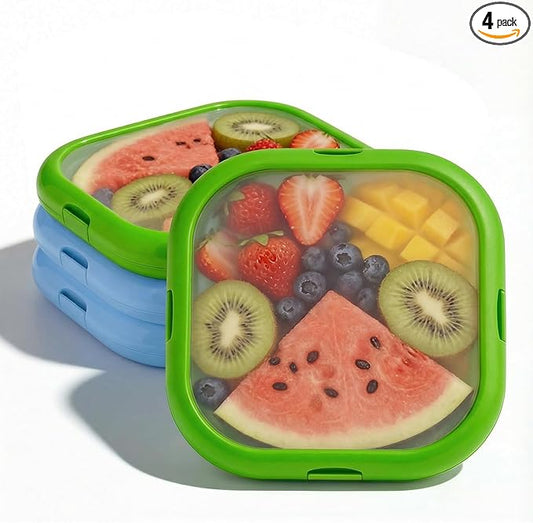 LYLHZRMDGC 4 Pack Reusable Silicone Storage Boxes, Avocado Saver & Onion Storage for Avocado, Cut Onions, Tomatoes, Garlic and Leftovers in Fridge (Blue/Green)