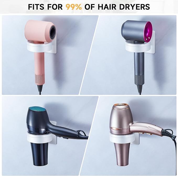 Oukimly Hair Dryer Holder Wall Mounted, Blow Dryer Holder, Hair Tool Organizer for Hair Dryer Storage Hanger, Adhesive Hairdryer Holder for Bathroom Barber Shop (White)