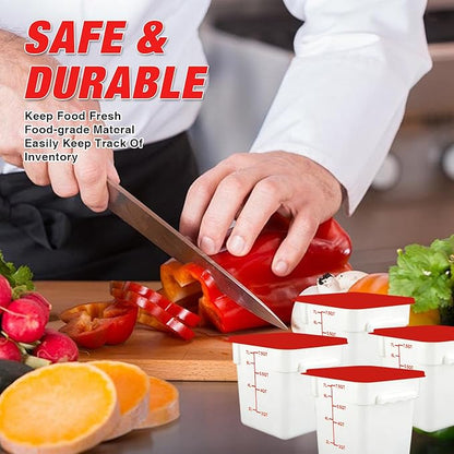 WELKOR Square Food Containers with Lids 4-Pack, Commercial Grade Airtight Plastic Bins for Restaurant Kitchen Pantry Storage, Freezer & Dishwasher Safe (Red, 8QT-4PACK)