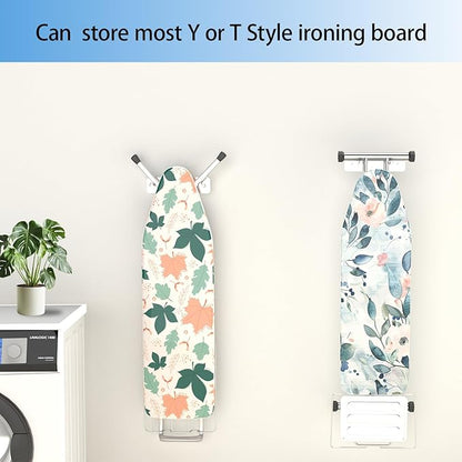 Ironing Board Holder, Ironing Board Hanger Wall Mount for Y or T Shaped, Laundry Rooms Stainless Steel Iron Board Hook with Adjustable Hooks